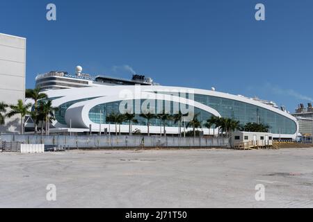 Miami, Floride, États-Unis - 2 janvier 2022 : nouveau terminal norvégien à Port Miami, Floride, États-Unis. Banque D'Images