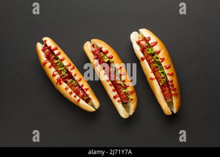 Organisation hot dogs vue de dessus Banque D'Images