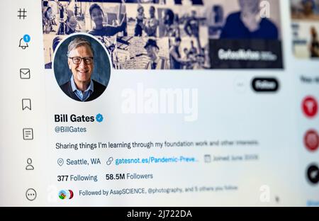 Twitter Seite des Unternehmers Bill Gates, Twitter, Soziales Netzwerk, Internet, Internetseite, Bildschirmfoto, détail, Allemagne Banque D'Images