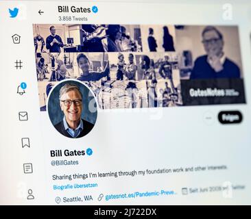 Twitter Seite des Unternehmers Bill Gates, Twitter, Soziales Netzwerk, Internet, Internetseite, Bildschirmfoto, détail, Allemagne Banque D'Images