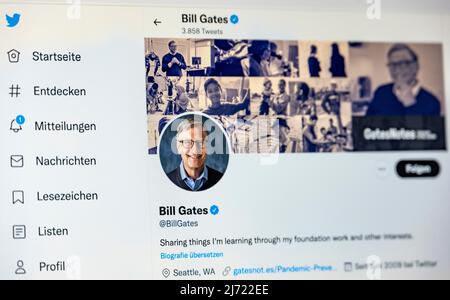 Twitter Seite des Unternehmers Bill Gates, Twitter, Soziales Netzwerk, Internet, Internetseite, Bildschirmfoto, détail, Allemagne Banque D'Images