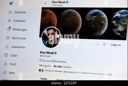 Twitter Seite des Unternehmers Elon Musk, Twitter, Soziales Netzwerk, Internet, Internet, Internet, Bildschirmfoto, détail, Allemagne Banque D'Images