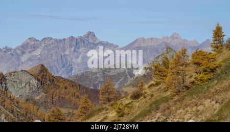 Vallée de Maira, chaîne de montagnes des Alpes cottaises, région du Piémont, province de Cuneo, nord de l'Italie Banque D'Images