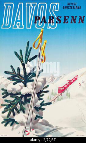 Affiche de voyage vintage - Davos Parsenn - Suisse Banque D'Images