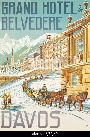 Affiche de voyage vintage 1900s - Grand Hotel & Belvedere, Davos (1905). Banque D'Images