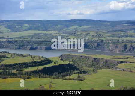 Formations géologiques spectaculaires dans la gorge du fleuve Columbia, vues depuis la réserve Tom McCall, Oregon, États-Unis. Banque D'Images