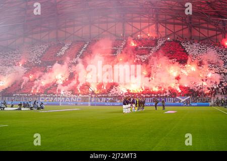 MARSEILLE, FRANCE - MAI 5 : vue du Stade Vélodrome avant les demi-finales de l'UEFA Europa Conference League, match de deuxième jambe entre l'Olympique Marseille et Feyenoord au Stade Vélodrome le 5 mai 2022 à Marseille, France (photo d'Andre Weening/Orange Pictures) Banque D'Images