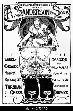 Une publicité de style "Arts Nouveau" de 1903 faisant la promotion de "A. Sanderson & Sons, Wallpaper Manufacturers of Chiswick, Londres. Banque D'Images