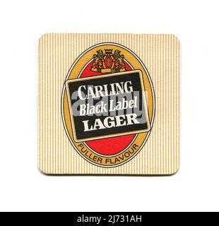 Un ancien tapis de bière Carling Black Label datant de 1980s. Banque D'Images