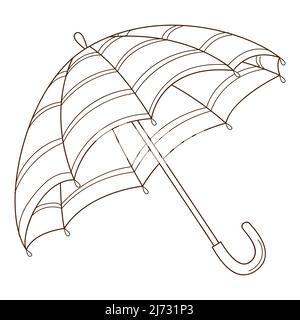 Ouvrir le parasol. Elément de conception avec contour. Thème de l'automne. Doodle, dessiné à la main. Conception plate. Illustration vectorielle noir et blanc. Isolé sur un dos blanc Illustration de Vecteur