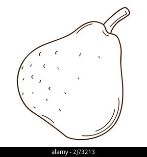 Une poire. Fruits mûrs. Un symbole de l'automne, la récolte. Elément de conception avec contour. Doodle, dessiné à la main. Illustration vectorielle noir et blanc. Isolé sur un blanc Illustration de Vecteur