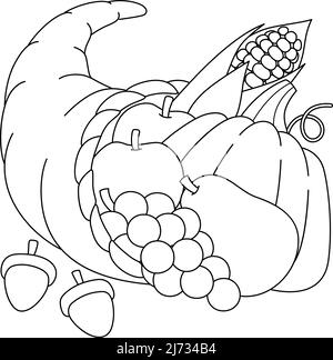 Page de coloriage de Cornucopia de Thanksgiving pour enfants Illustration de Vecteur