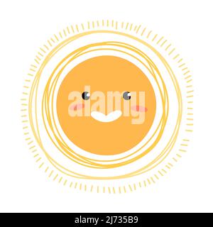 Soleil éclatant. Sourire souriant visage. Illustration de Vecteur