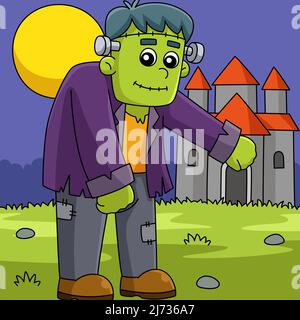 Frankenstein sur l'illustration colorée d'Halloween Illustration de Vecteur