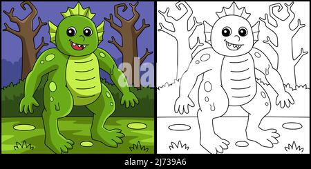 Illustration de la page de coloriage d'Halloween de Swamp Monster Illustration de Vecteur