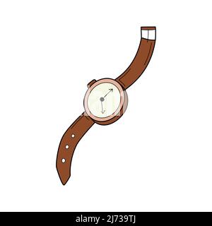 Une montre à bracelet avec une sangle. Style Doodle. Illustration colorée dessinée à la main. Les éléments de conception sont isolés sur un fond blanc Illustration de Vecteur