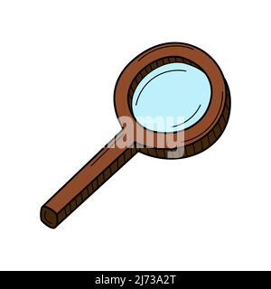 Une loupe avec une poignée. Le symbole de la recherche, de la recherche. Doodle. Illustration vectorielle colorée dessinée à la main. Les éléments de conception sont isolés sur Illustration de Vecteur