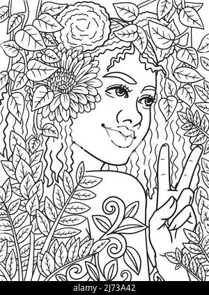 Afro American belle femme adulte coloriage page Illustration de Vecteur