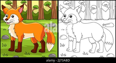 Fox coloriage page Illustration colorée Illustration de Vecteur