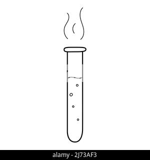 Un tube long et étroit de liquide. Équipement chimique. Style de contour Doodle. Illustration vectorielle noire et blanche dessinée à la main. Les éléments de conception sont isola Illustration de Vecteur