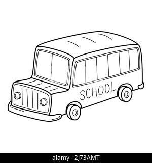 Autobus scolaire de style Doodle. Illustration vectorielle noire et blanche dessinée à la main. Les éléments de conception sont isolés sur un fond blanc. Illustration de Vecteur