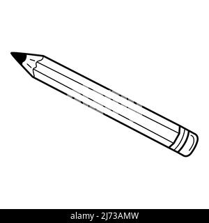 Un crayon simple avec une gomme. Article scolaire, fournitures de bureau. Doodle. Illustration vectorielle noire et blanche dessinée à la main. Les éléments de conception sont isolés Illustration de Vecteur