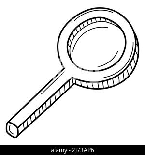 Une loupe avec une poignée. Le symbole de la recherche, de la recherche. Doodle. Illustration vectorielle noire et blanche dessinée à la main. Les éléments de conception sont isol Illustration de Vecteur