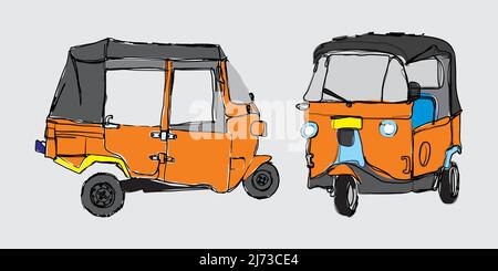 Bajaj est une icône des transports en commun dans la ville de Jakarta, en Indonésie. (Bajaj est un véhicule motorisé à trois roues) Illustration de Vecteur