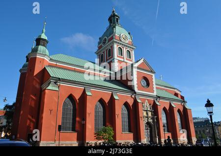 L'extérieur de St Jacobs Kyrka, une église luthérienne historique dans le centre de Stockholm, en Suède. St Jacob était le Saint patron des voyageurs et des pèlerins. Banque D'Images