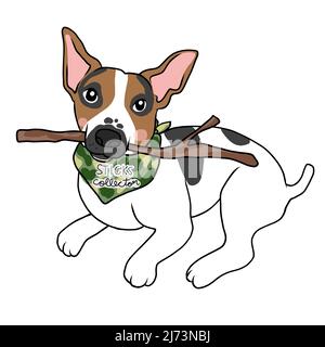 Jack Russell Terrier chien bâton de bois collecteur dessin animé vecteur illustration Illustration de Vecteur