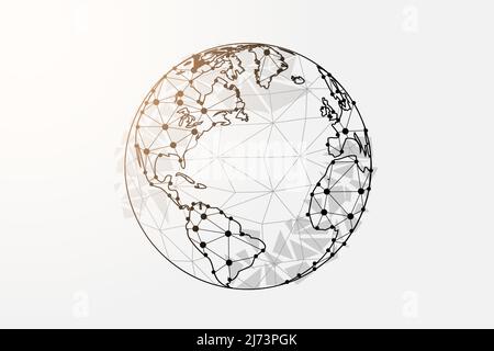 Masse 3D symbole poly bas avec points connectés. Planète, univers, illustration de vecteur de conception d'espace. Elément filaire polygonal de la carte du monde Illustration de Vecteur