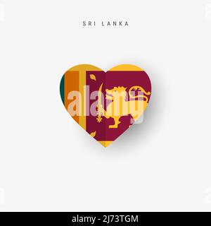 Drapeau Sri Lanka en forme de coeur. Papier origami coupé bannière nationale sri lankaise. Illustration vectorielle 3D isolée sur blanc avec une ombre molle. Illustration de Vecteur
