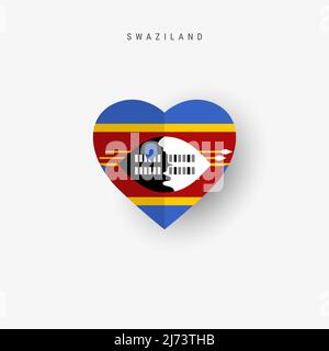 Drapeau en forme de coeur du Swaziland. Papier origami coupé eSwatini bannière nationale. Illustration vectorielle 3D isolée sur blanc avec une ombre molle. Illustration de Vecteur