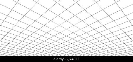 3D éléments filaires de la grille de perspective à deux points numériques blancs et noirs. Fond géométrique vide du sol du studio cyberespace. Scène virtuelle à trois dimensions. E Illustration de Vecteur
