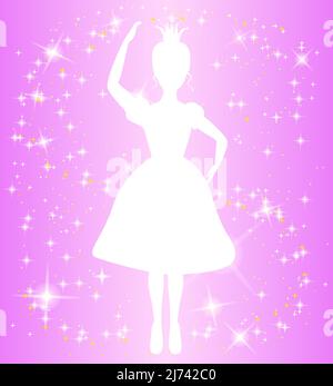 Motif d'illustration Pink Sparkle Princess avec étoiles magiques et silhouette blanche Illustration de Vecteur