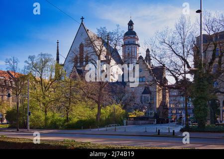 Thomaskirche à Leipzig, lieu de travail de Johann Sebastian Bach, Leipzig, Saxe, Allemagne Banque D'Images