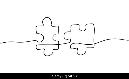 Casse-tête continu à une ligne. Deux pièces de scie sauteuse. Concept de travail d'équipe Vector Illustration de Vecteur