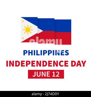 Affiche typographique du jour de l'indépendance des Philippines avec drapeau isolé sur blanc. Fête nationale célébrée le 12 juin. Modèle vectoriel pour, bannière, saluant Illustration de Vecteur