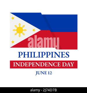 Affiche typographique avec drapeau du jour de l'indépendance des Philippines. Fête nationale célébrée le 12 juin. Modèle vectoriel pour, bannière, carte de vœux, prospectus, e Illustration de Vecteur