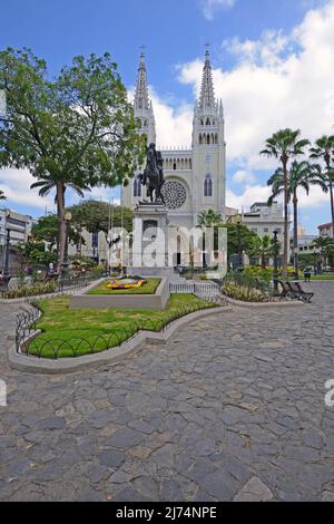 Parque Seminario (Parque Bolivar) avec cathédrale catholique dans la vieille ville de Guayaquil, Equateur, Guayaquil Banque D'Images