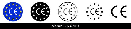 Symbole de marquage ce. Symbole ce isolé sur fond blanc. Ensemble d'icônes vectorielles noires. Marque de certification de conformité européenne. Illustration de Vecteur