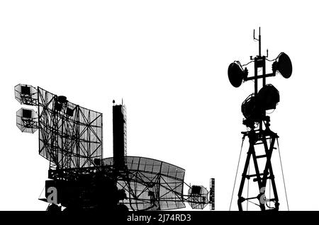 Radars de défense aérienne de contour des systèmes antiaériens mobiles militaires, industrie militaire moderne sur fond blanc, Russie Banque D'Images