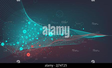 Visualisation du flux numérique d'informations, traitement et structuration des Big Data pour analyse et prévision, systèmes informatiques modernes de Big Data Illustration de Vecteur