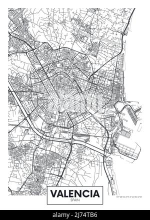 Plan de la ville de Valence, motif poster vecteur de voyage Illustration de Vecteur