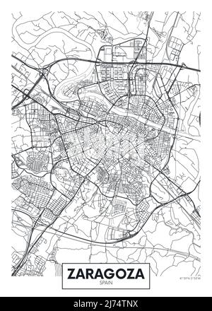 Plan de la ville de Saragosse, motif poster vecteur de voyage Illustration de Vecteur