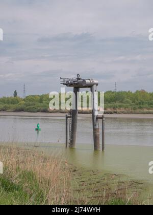 Photo verticale d'un paysage aquatique ou d'un paysage aquatique de l'Escaut à Temse, Belgique Banque D'Images