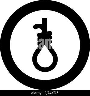 Boucle pour les genlows Hangman noose Rope suicide lynching icône en cercle rond noir couleur vecteur illustration image solide contour style simple Illustration de Vecteur
