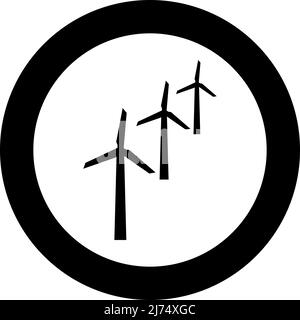 Éoliennes éolienne puissance éolienne éolienne énergie propre concept icône en cercle rond noir couleur vecteur illustration image solide contour style simple Illustration de Vecteur