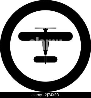 Propelier rétro avion vintage petit avion simple moteur icône en cercle rond noir couleur vecteur illustration image solide contour style simple Illustration de Vecteur