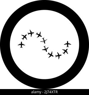 Itinéraire à partir d'avions vol itinéraire touristique avion vols aventure temps concept itinéraire icône de vol en cercle rond noir couleur vecteur illustration Illustration de Vecteur
